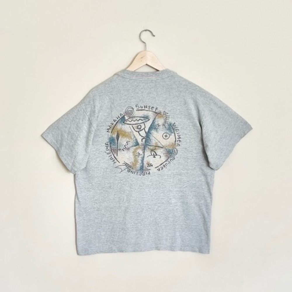 Vintage 90s Hawaii Makaha Haleiwa Waimea Pupukea Beaches Gray T Shirt Adult L